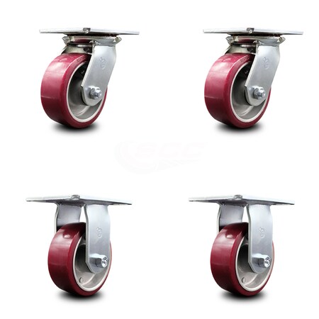 Service Caster 5 Inch Poly on Aluminum Caster Set with Roller Bearings 2 Swivel 2 Rigid SCC SCC-35S520-PAR-2-R-2
